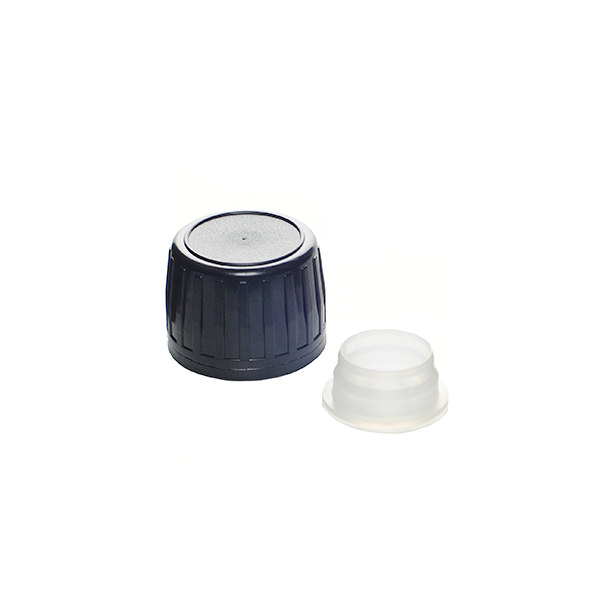 PP28 BLACK HDPE LARGE RIB TAMPER EVIDENT CAP ASSEMBLED WITH 20MM LDPE POURING LIP INSERT-detail image