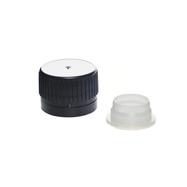 PP28 BLACK HDPE FINE RIB TAMPER EVIDENT CAP ASSEMBLED WITH 20MM LDPE POURING LIP INSERT-detail image