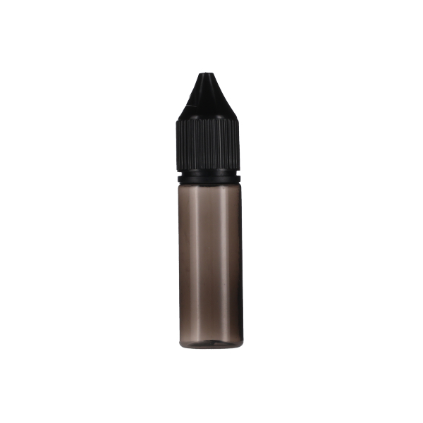 15ML TRANSLUCENT BLACK PET UNICORN BOTTLE WITH BLACK CR TAMPER EVIDENT BREAK-OFF BAND CLOSURE
