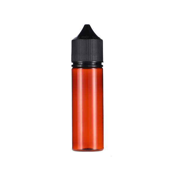 50ML TRANSLUCENT AMBER PET UNICORN BOTTLE WITH BLACK CR TAMPER EVIDENT BREAK-OFF BAND CLOSURE