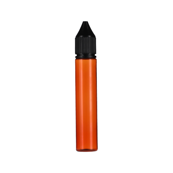 30ML TRANSLUCENT AMBER PET UNICORN BOTTLE WITH BLACK CR TAMPER EVIDENT BREAK-OFF BAND CLOSURE