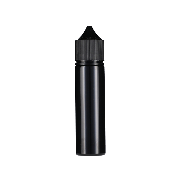 60ML BLACK PET UNICORN BOTTLE WITH BLACK CR TAMPER EVIDENT BREAK-OFF BAND CLOSURE