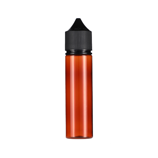 60ML TRANSLUCENT AMBER PET UNICORN BOTTLE WITH BLACK CR TAMPER EVIDENT BREAK-OFF BAND CLOSURE