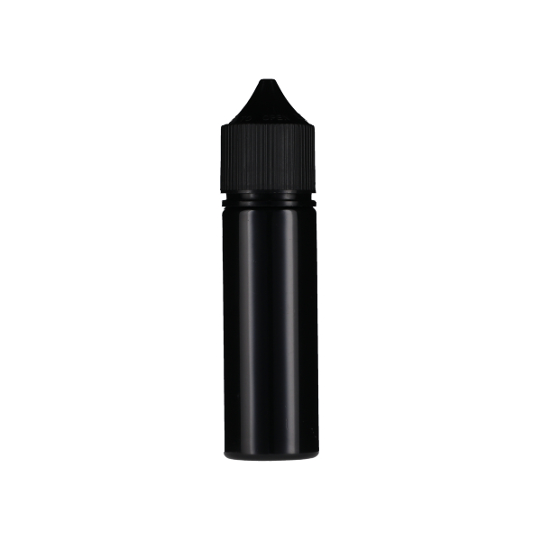 50ML BLACK PET UNICORN BOTTLE WITH BLACK CR TAMPER EVIDENT BREAK-OFF BAND CLOSURE