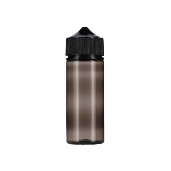 120ML TRANSLUCENT BLACK PET UNICORN BOTTLE WITH BLACK CR TAMPER EVIDENT BREAK-OFF BAND CLOSURE