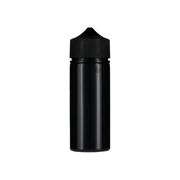 120ML BLACK PET UNICORN BOTTLE WITH BLACK CR TAMPER EVIDENT BREAK-OFF BAND CLOSURE