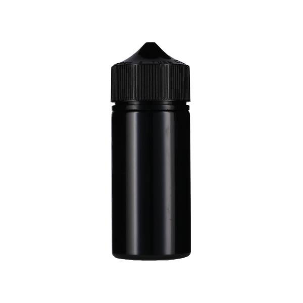 100ML BLACK PET UNICORN BOTTLE WITH BLACK CR TAMPER EVIDENT BREAK-OFF BAND CLOSURE