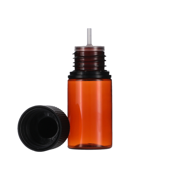 30ML TRANSLUCENT AMBER PET STUBBY UNICORN BOTTLE WITH BLACK CR TAMPER EVIDENT BREAK-OFF BAND CLOSURE-detail image