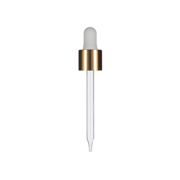 18-400 WHITE PP GOLD METAL OVERSHELL WHITE NBR BULB - 94MM X 7MM GLASS PIPETTE STRAIGHT TIP 1.5MM ORIFICE