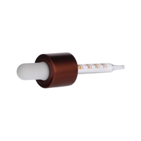 30ML FLINT GLASS TE BEAD BOSTON ROUND 18 DIN NECK WITH 18-415 WHITE PP  AMBER METAL OVERSHELL TE/CR 65MM X 7MM GRADUATED 10MG - 45MM GLASS PIPETTE STRAIGHT TIP 1.6MM ORIFICE-detail image