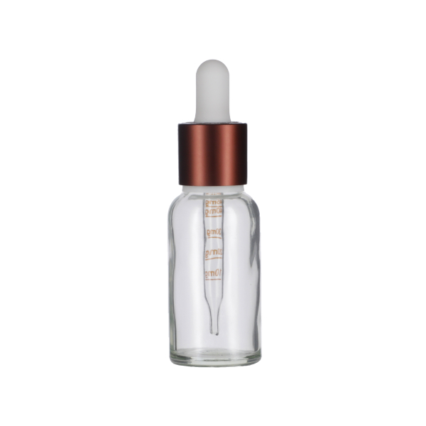 30ML FLINT GLASS TE BEAD BOSTON ROUND 18 DIN NECK WITH 18-415 WHITE PP  AMBER METAL OVERSHELL TE/CR 65MM X 7MM GRADUATED 10MG - 45MM GLASS PIPETTE STRAIGHT TIP 1.6MM ORIFICE