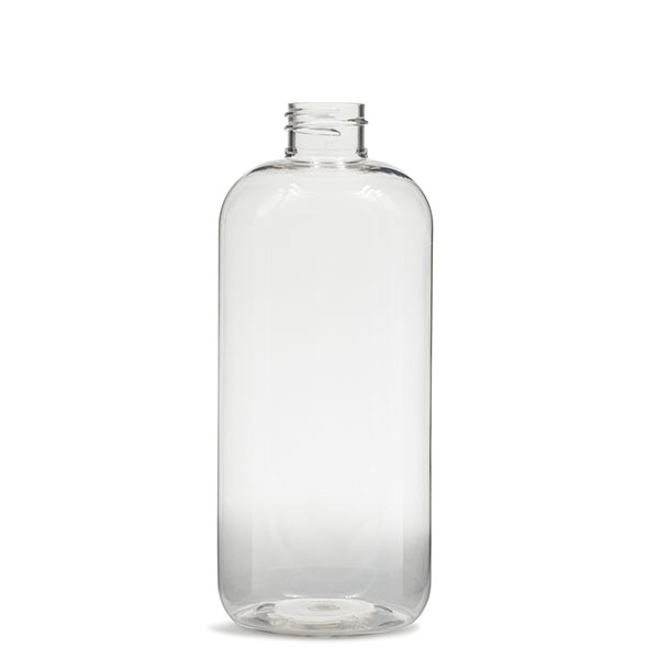 16OZ CLEAR TRADITIONAL BOSTON ROUND PET WITH 28-410 NECK FINISH