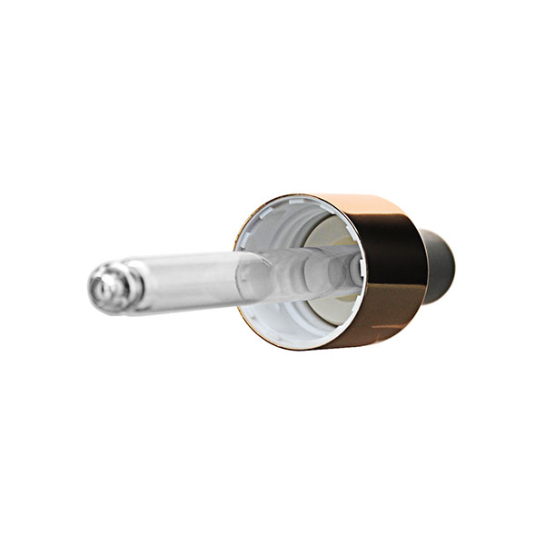 18-415 WHITE PP CLOSURE SHINY GOLD OVERSHELL WHITE NBR DROPPER BULB GLASS PIPETTE 7X61MM LENGTH ROUNDED TIP-detail image