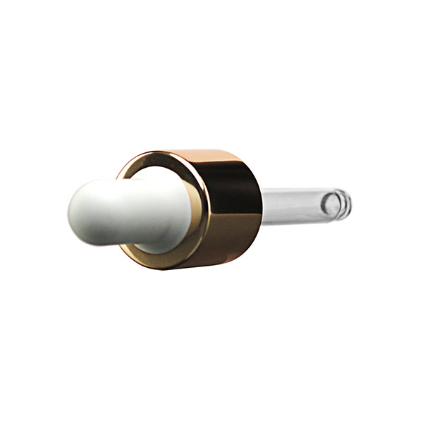 18-415 WHITE PP CLOSURE SHINY GOLD OVERSHELL WHITE NBR DROPPER BULB GLASS PIPETTE 7X61MM LENGTH ROUNDED TIP-detail image