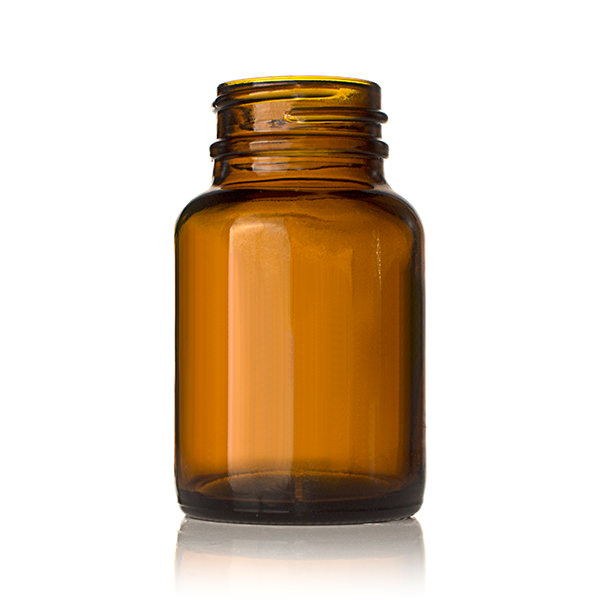 GLASS BOTTLE: 60CC AMBER GLASS WIDE MOUTH ROUND