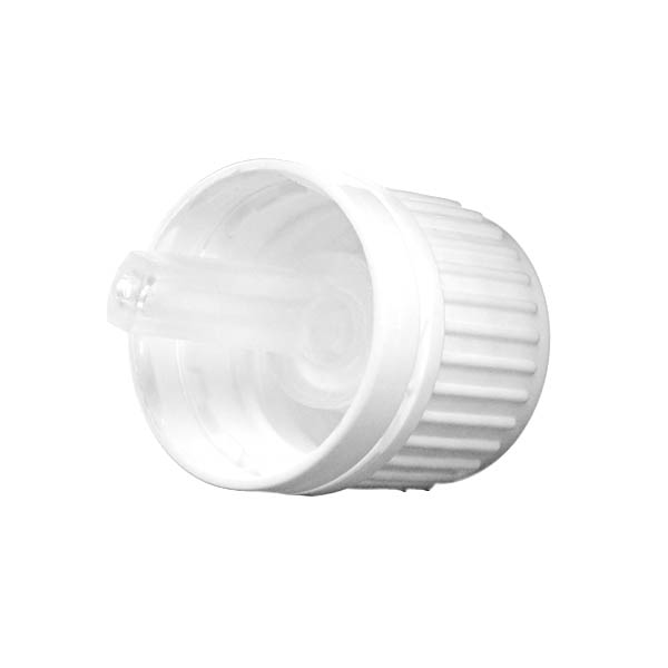 18-DIN WHITE RIB SIDE HDPE TAMPER EVIDENT CAP WITH VERTICAL DROPPER INSERT 0.9MM DROP / 1.3MM AIR ORIFICE-detail image