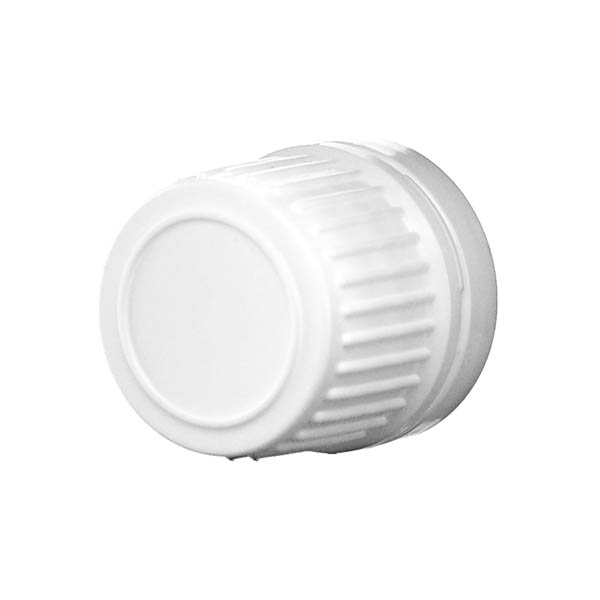 18-DIN WHITE RIB SIDE HDPE TAMPER EVIDENT CAP WITH VERTICAL DROPPER INSERT 0.9MM DROP / 1.3MM AIR ORIFICE-detail image