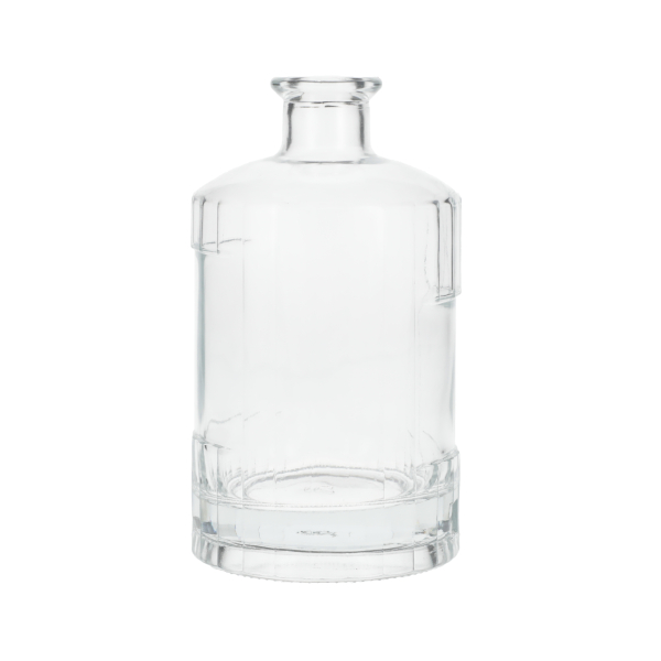 750ML SUPER FLINT GLASS BEVELED OFF-SET LABEL PANEL SPIRITS BAR TOP ROUND WITH 22.1MM NECK-detail image