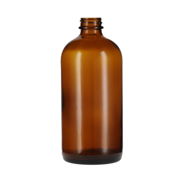 16OZ AMBER BOSTON ROUND GLASS BOTTLE - 28-405 NECK