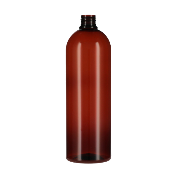 1 LITER AMBER COSMO ROUND PLASTIC BOTTLE - 28-410 NECK