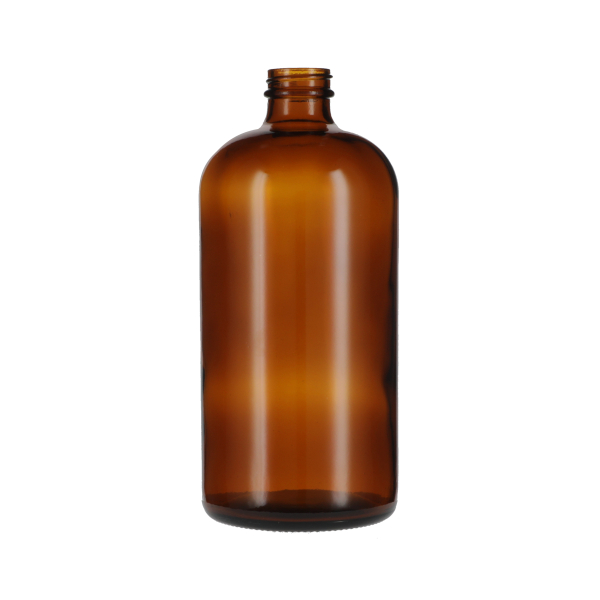 32OZ AMBER GLASS  BOSTON ROUND  WITH 33-400 NECK FINISH