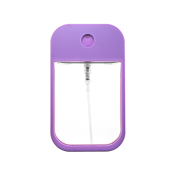 45ML CLEAR PETG TRAVEL SPRAYER RECTANGULAR WITH PURPLE ABS FRAME AND ACTUATOR