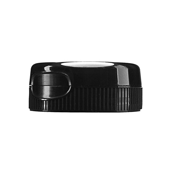 N1012959 : 38-400 BLACK RIB SIDE DISPNESING FLIP TOP CLOSURE WITH  SIMPLE PEEL HS LINER 0.25" ORIFICE