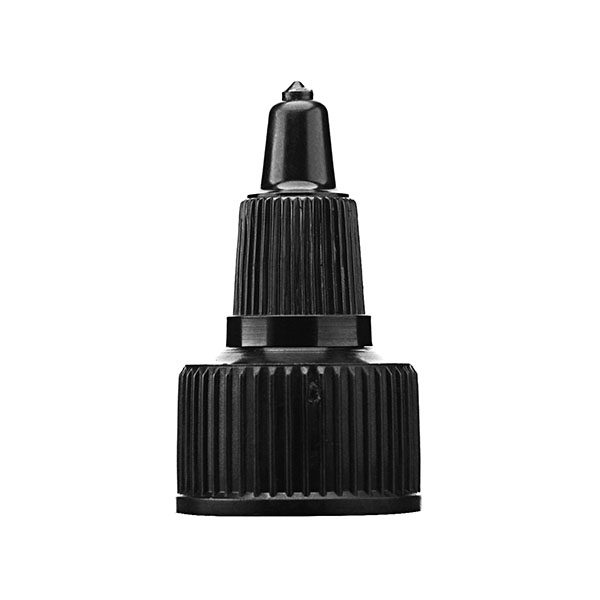 20-410 BLACK RIB SIDE PP DISPENSING TWIST OPEN CLOSURE WITH F217 LINER 2.9MM ORIFICE