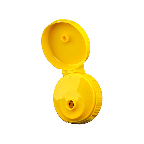 38-400 YELLOW RIB SIDE PP FLIP TOP DISPENSING CLOSURE WITH SFYP PRINTED PS21 LINER 0.25" ORIFICE-detail image