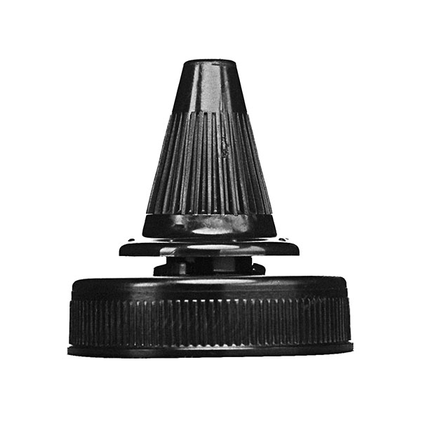 38-400 BLACK RIB SIDE LDPE TWIST OPEN TWIST CLOSURE CAP WITH TRI-TAB S70A FS1-15 HS LINER .187" ORIFICE-detail image